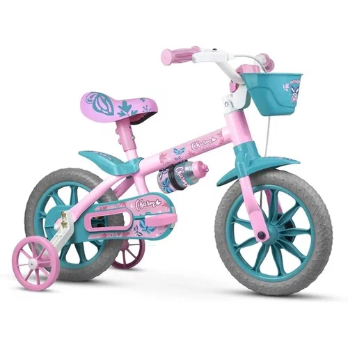 BICICLETA ARO 12 CHARM ROSA / AZUL C/ CESTINHA
