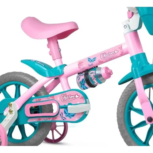 BICICLETA ARO 12 CHARM ROSA / AZUL C/ CESTINHA