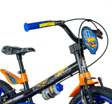 BICICLETA INFANTIL ARO 16 HOT WHEELS PRETO/LARANJA/AZUL
