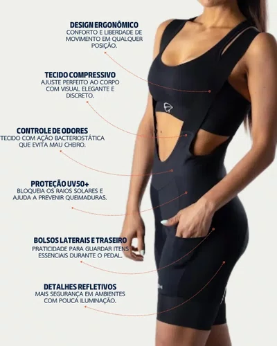 BRETELLE CICLISMO MAURO RIBEIRO FEMININO POCKET PRETO