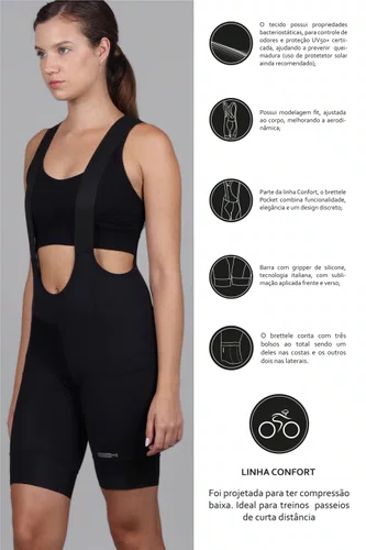 BRETELLE CICLISMO MAURO RIBEIRO FEMININO POCKET PRETO