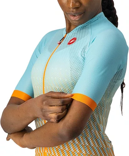Camisa Ciclismo Castelli Feminino Climber's 2.0 Laranja/Azul