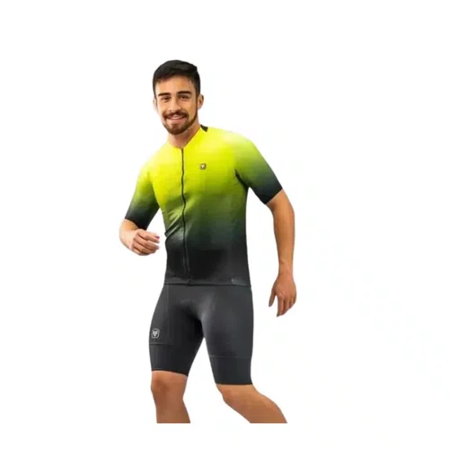 Camisa Ciclismo Free Force Masculina Start All Fit Yellow-Black Gradient Preto/Amarelo Fluor