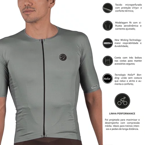 Camisa Ciclismo Mauro Ribeiro Masculino Linea Cinza Chumbo
