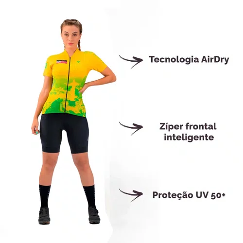 Camisa Free Force Ciclismo Feminina Start Rio Amarela