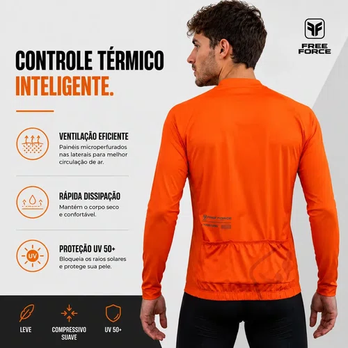 Camisa Free Force Masculina Manga Longa Training Laranja