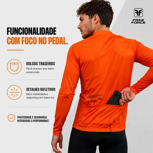 Camisa Free Force Masculina Manga Longa Training Laranja