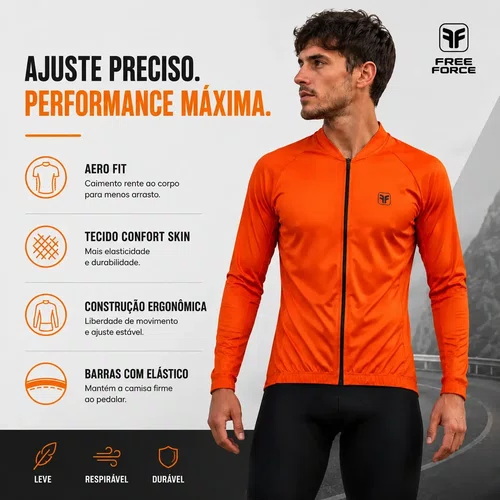 Camisa Free Force Masculina Manga Longa Training Laranja
