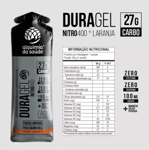 Carbo Gel Duragel 27G Carboídrato Sabor Laranja