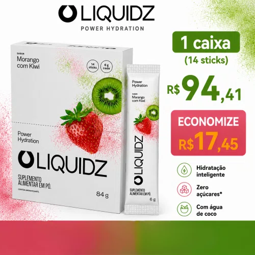 14 Sachês LIQUIDZ Eletrólitos Morango com Kiwi