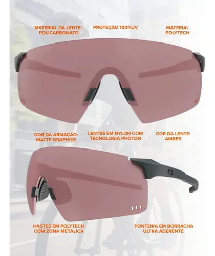 OCULOS DE CICLISMO HB QUAD X 2.0 MATTE BLACK AMBER