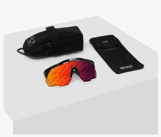 OCULOS SCICON AEROSHADE KUNKEN CARBON MATT LENTE MONOGRAMA VERMELHO