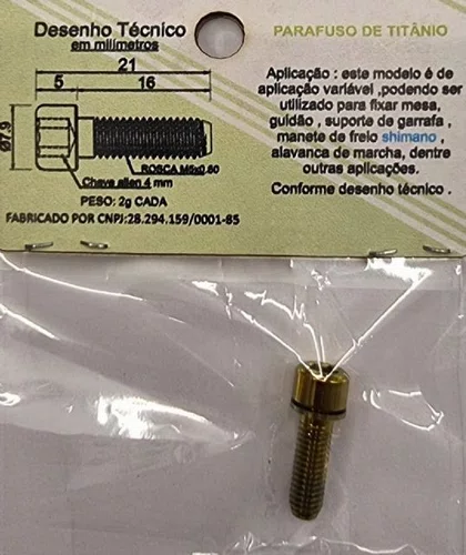 Parafusos Em Titânio Arstop P/ Manete Freio Shimano, Dourado