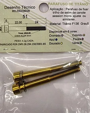 KIT 2 PARAFUSO TITANIO M5X51X0,8  P/CANOTE SELIM DOURADO