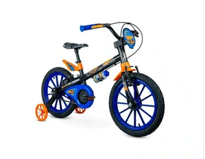 BICICLETA INFANTIL ARO 16 HOT WHEELS PRETO/LARANJA/AZUL
