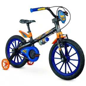 BICICLETA INFANTIL ARO 16 HOT WHEELS PRETO/LARANJA/AZUL